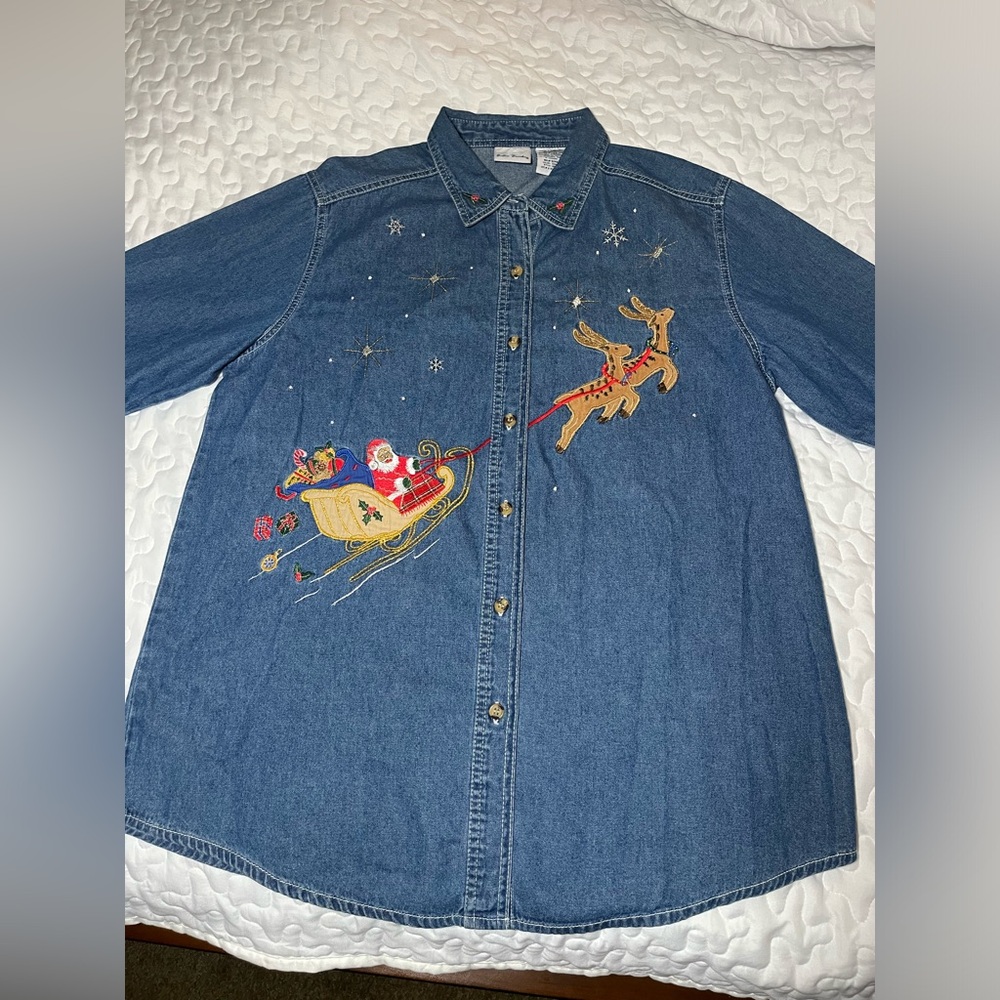 Vintage Denim Christmas Long Sleeve Shirt